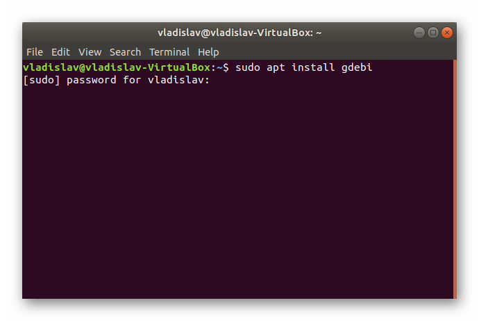 Команда для установки Gdebi в Терминале Ubuntu