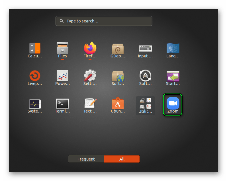 Запуск Zoom из меню Linux